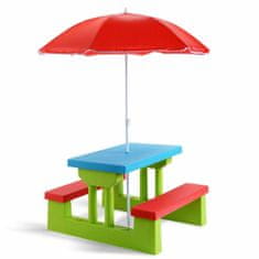 Northix Kids Picnic Table Set With 2 Benches And Umbrella, 4-Seat