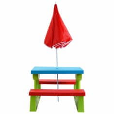 Northix Kids Picnic Table Set With 2 Benches And Umbrella, 4-Seat