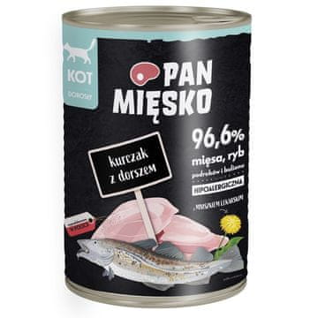 PMI PAN MIĘSKO Piščanec s trsko - mokra hrana za mačke - 400g