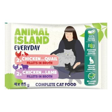 Animal ANIMAL ISLAND Piščančji / prepeličji in piščančji / jagnječji file v omaki - mokra hrana za mačke - 4x85g