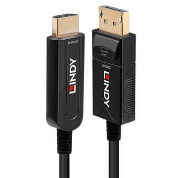 Lindy Lindy 20m vlakneni hibridni DisplayPort 1.2 na HDMI 18G kabel, črn