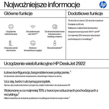 HP DeskJet 2922 brezžični večfunkcijski barvni tiskalnik