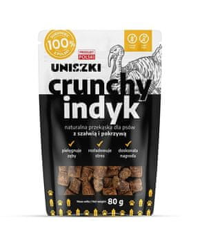 slomart UNISZKI priboljški za pse, hrustljavi s puranom, žajbljem in koprivo, 80g