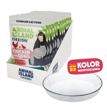 Animal ANIMAL ISLAND Piščanec z prepelico v omaki - mokra hrana za mačke 12x85g + krožnik