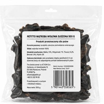 PTI PETITTO Posušena goveja jetra v vrečki, 500g