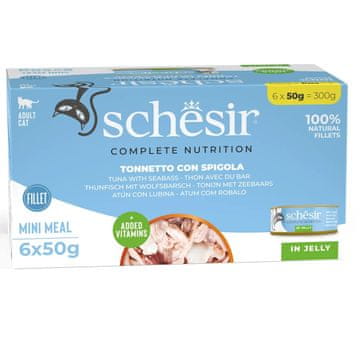 Schesir SCHESIR Konzerva tune s brancinom v želatini za odrasle mačke - 6x50g