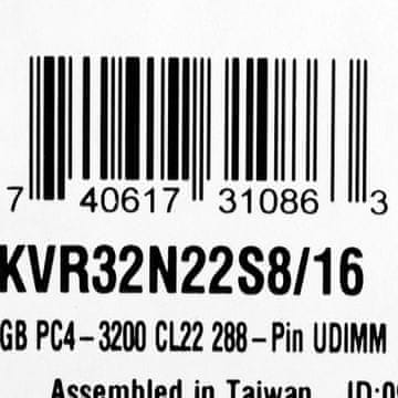 KIN Kingston KVR32N22S8/16 pomnilniški modul 16 GB DDR4 3200 MHz
