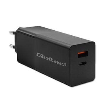 Qoltec Polnilnik Qoltec 52382 GaN POWER PRO, 1xUSB-C, 1xUSB-A, 100W, črn