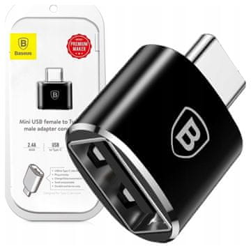 BASEUS Adapter USB na USB tipa C 2,4 A (črn)