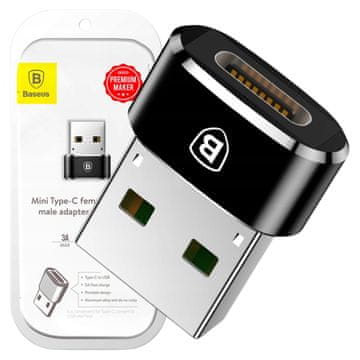 BASEUS Adapter 3A USB-C na USB-A (črn)