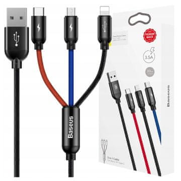 BASEUS 3v1 USB kabel USB-C / Lightning / Micro 3,5A 0,3 m (črn)