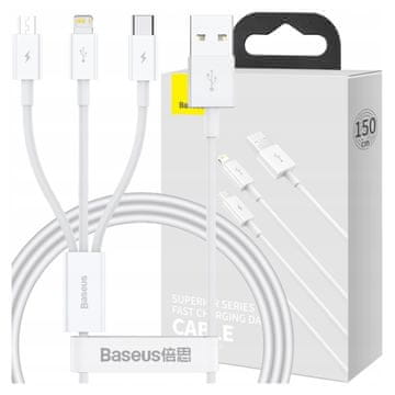 BASEUS Superior USB kabel za hitro polnjenje za M+L+C 3,5A 1M (bel)