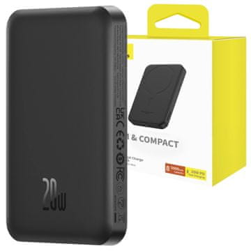 BASEUS magnetna mini prenosna baterija 5000mAh, USB-C 20W (črna)