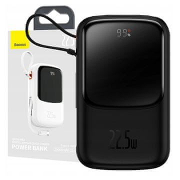 BASEUS Qpow Pro prenosna baterija z USB-C kablom, USB-C, USB, 10000 mAh, 22,5 W (črna)