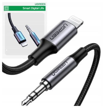 Ugreen avdio kabel AUX MFI Lightning - 3,5 mm mini vtičnica 1 m sive barve (70509)