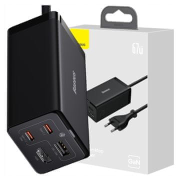 BASEUS GaN5 CCGP110201 HUB HDMI 2x USB-C / USB-A / HDMI 4K 30Hz 1,5 m - črn + USB-C - USB-C 100W kabel 1 m