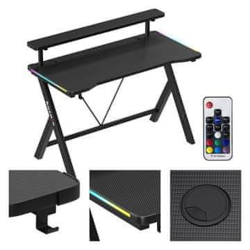 Huzaro Hero 1.9 RGB Gaming pisalna miza, črna, s polico