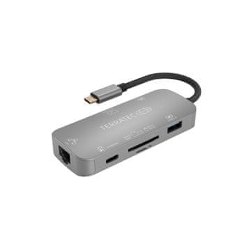 Connect Terratec Connect C8 USB Hub, USB-C, s čitalnikom kartic, siva