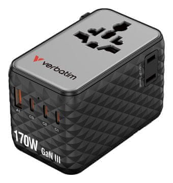 Verbatim Potovalni adapter Verbatim Charge 'n' Travel 170W, univerzalen, črn