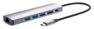 Manhattan Manhattan USB-C Dock/Hub, 6 priključkov (Ethernet, HDMI, 3x USB-A, USB-C), PD 100W
