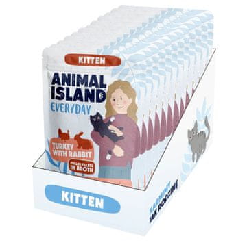 Animal ANIMAL ISLAND Kitten mokra hrana s puranom in kunčjem mesom, 12x85g