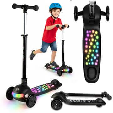 Ricokids Glowi trikolesni LED balansirni skuter za otroke - črn