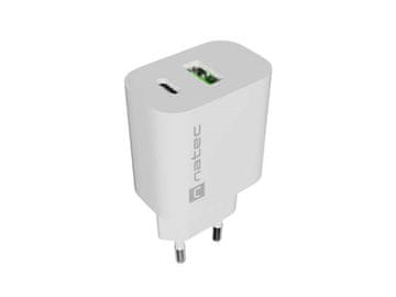 NAT NATEC RIBERA 20W bel polnilec, 1x USB-A + 1x USB-C