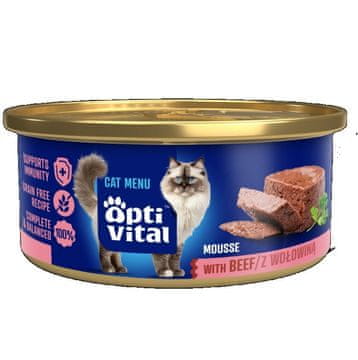 slomart OPTIVITAL Fluffy mousse z govedino - mokra hrana za mačke - 85g