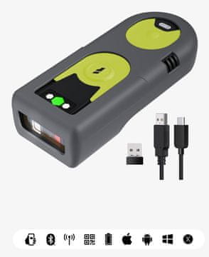 slomart Inateck BCST-42 ročni 2D čitalnik črtne kode, CMOS, 1200 mAh, črna/zelena/siva