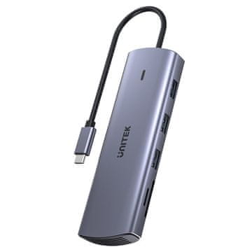 Unitek USB-C Hub UNITEK 9-v-1, HDMI, VGA, SD, RJ45, PD 100W, srebrn