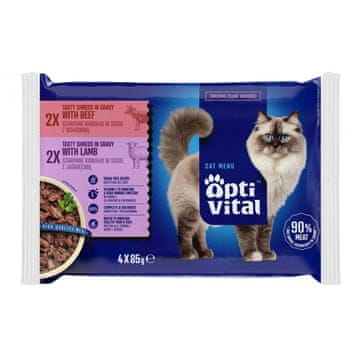 slomart OPTIVITAL mokra hrana za mačke, jagnjetina in govedina, 4x85g