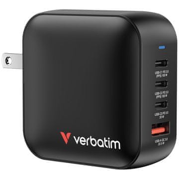 Verbatim Verbatim Mini GaN polnilnik 100W 3xUSB-C PD, USB-A, črn
