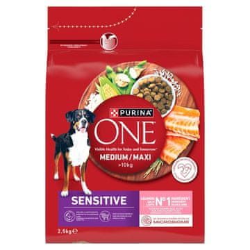 Purina Purina One Adult Medium/Maxi Sensitive losos z rižem - suha hrana za pse, 2.5 kg