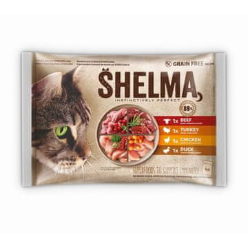 SHELMA SHM mokra hrana za mačke - Piščanec, puran, govedina, račja - 4x85g