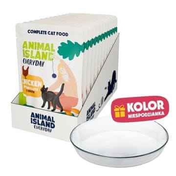 Animal ANIMAL ISLAND Everyday Chicken in broth mokra hrana za mačke, 12x85g + GRATIS krožnik