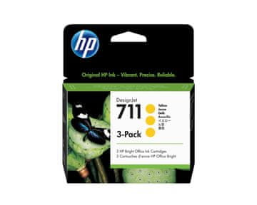 HP 711 kartuše s črnim črnilom, 3 kosi, rumena, 29 ml