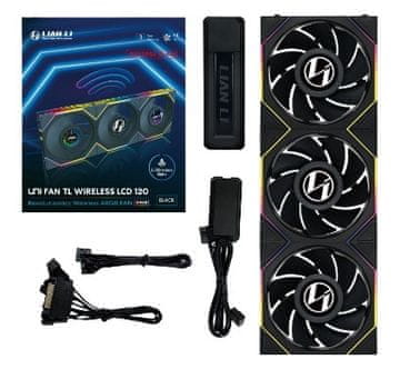 Lian Li Lian Li UNI FAN TL LCD Reverse Blade 120 mm RGB PWM ventilator, 3-delni komplet, črn