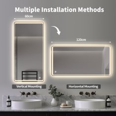 S6 Steklarstvo Šest LED ogledalo S64A, 120x60cm / 60x120cm, 3 barve LED, antifog, dimmer, touch stikalo