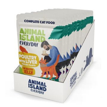 Animal ANIMAL ISLAND Piščanec in jetra v omaki za mačke, 12x85g