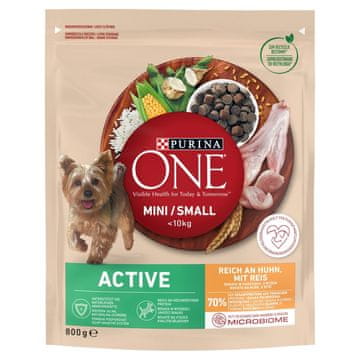 Purina PURINA One Mini/Small Active hrana za pse s piščancem in rižem, 800g