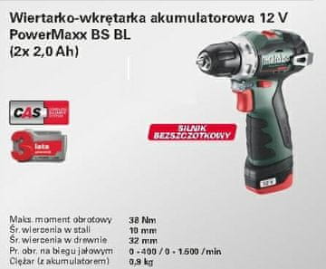 MTB Metabo BS BL 12 akumulatorski vrtalnik/vijačnik 12V 38Nm, krtačni motor