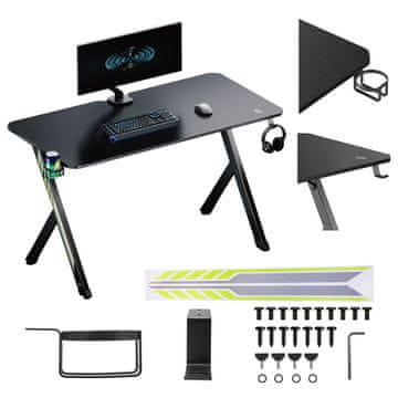 NanoRS NanoRS Gaming Miza RS101, črna, s kaveljčkom za slušalke in držalom za skodelico, do 75kg, 1200x600x750mm