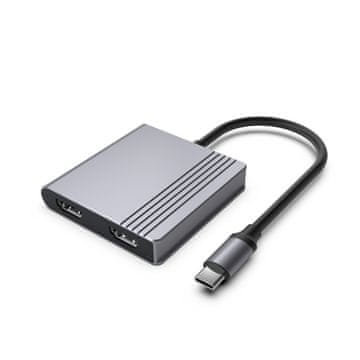 GEM Adapter Gembird A-CM-COMBO3-04, USB-C, 3v1 (2x USB A, 2x HDMI, PD), siva