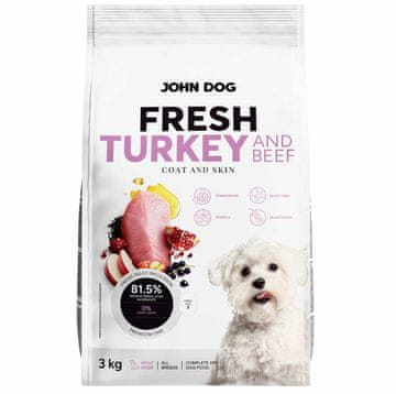 John JOHN DOG Pasja hrana Fresh Turkey & Beef - suha hrana za pse, 3 kg