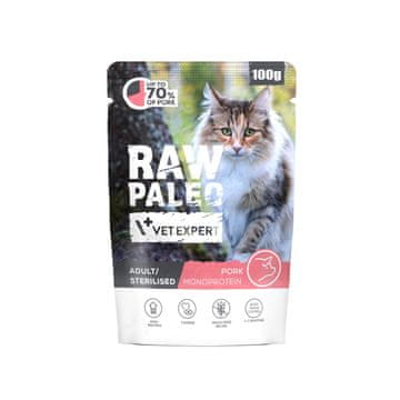 VetExpert Vlažna hrana za mačke VETEXPERT Raw Paleo Adult Sterilised Pork - 100g