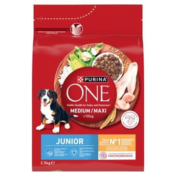 Purina Purina One Junior Piščanec z rižem, suha hrana za mladiče pasem srednje in velike rasti, 2,5kg