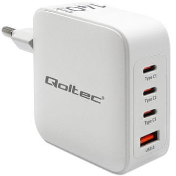 Qoltec Qoltec 140W GaN USB-C polnilnik, bel
