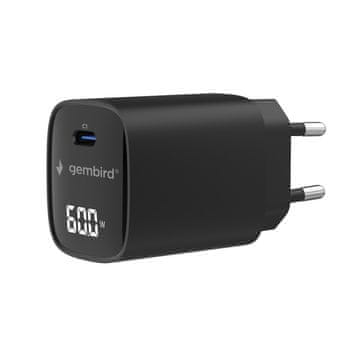 GEM Gembird TA-UC-1C-PD60LCD-01-BK 60W USB Type-C hitri polnilnik z LCD zaslonom, črn