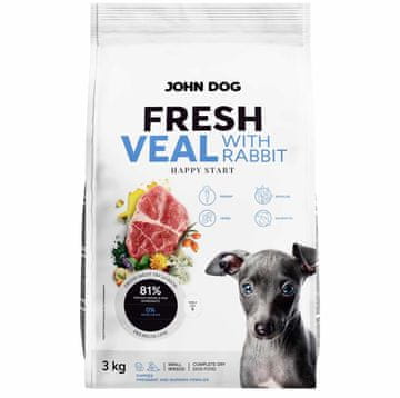 John JOHN DOG Fresh Junior Small breeds teletina z zajcem - suha hrana za pse 3kg