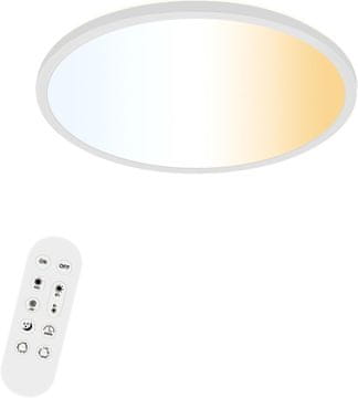 Nikcorp Pametna LED stropna svetilka 42 cm, zatemnilna, daljinsko upravljanje, 22 W, 2800 LM, IP44, nastavljiva barvna temperatura 2700 K-6500 K, nočni način, časovnik, bela, za dnevno sobo, spalnico in